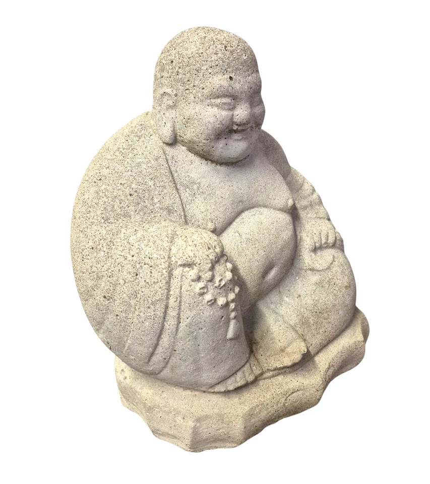 Cast Hardstone Cherubic Chubby Buddha Garden Statue, Early 20th Century Ho Thi  - Image 4 of 4