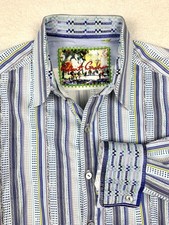 Robert Graham Striped Long Sleeve Flip Cuff Cotton Button Up Shirt Mens XL