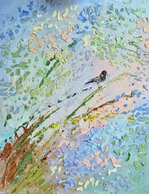 Vögel Abstrakt Ölbild 24x30 cm Landschaft Natur Original Gemälde auf Malkarton - Bild 1 von 4