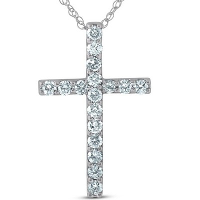 1 Ct Diamond Cross 14k White Gold 18'' Chain Womens Necklace (1 1/4 inch tall)