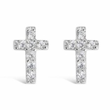 925 Solid Sterling Silver Plain or Cubic Zirconia Tiny Cross Stud Earrings  ...