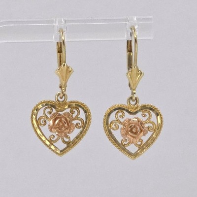 Beverly Hills Ohrringe Gold 14K bicolor Herz Rose Ohrhänger 2,5 g gebraucht