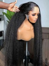 Kinky Straight Glueless Wigs Pre Cut Lace Front Human Hair Wig For Women