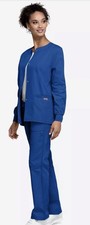 Cherokee Workwear Royal Blue Snap Front Scrub Jacket Sz L