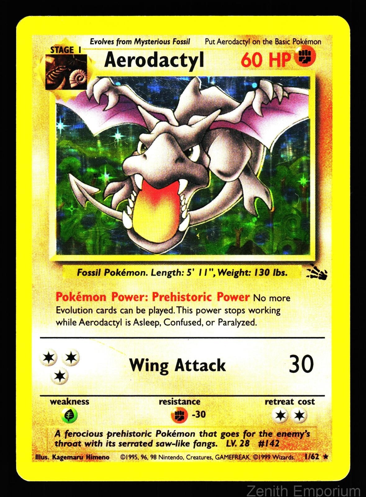 AERODACTYL 1/62 RARE FOSSIL POKEMON UNLIMITED HOLO MP