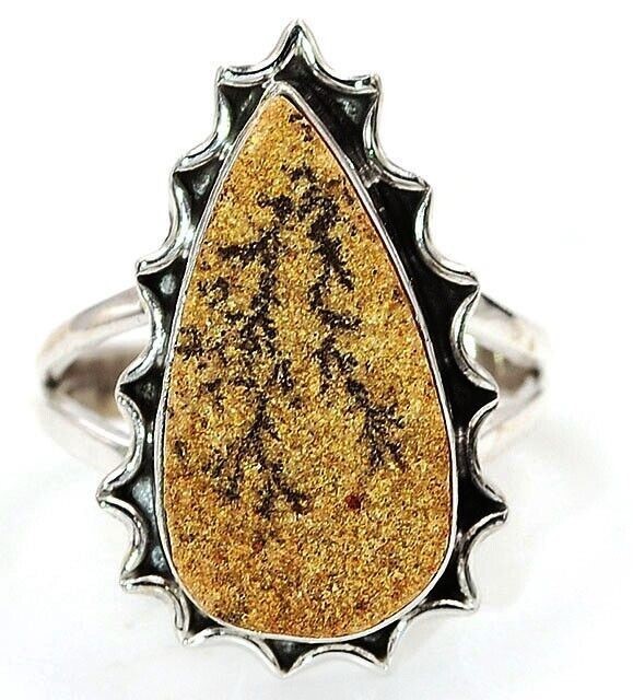 Natural Psilomelane Dendrite Germany 925 Solid Sterling Silver Ring Sz 9