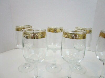 CELLINI Italy Hand Blown Crystal 24 KT Gold Etched 6.5" Wine Glasses Set of  6 | eBay