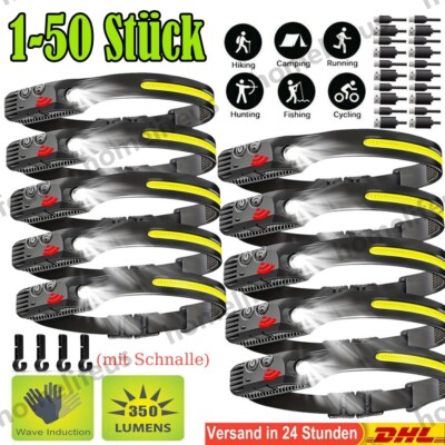 1/20x LED Sensor Stirnlampe Scheinwerfer Kopflampe COB USB Wiederaufladbar Licht