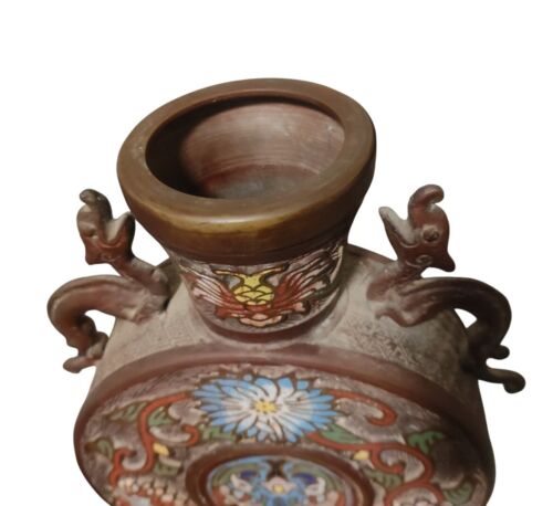 Early 20th C, Japanese Champlevé Cloisonné Enamel Moon Flask - 10 inches - Picture 6 of 6