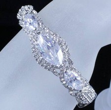 BRIDAL CZ CUBIC ZIRCONIA AUSTRIAN CRYSTAL BANGLE BRACELET CUFF SILVER WED B12104
