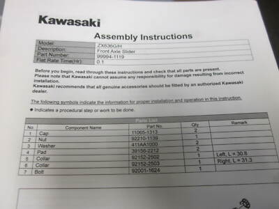 Kawasaki 2019-2020 F Axle Slider ZX 6r 99994-1119 OEM for sale