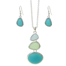 Sea Life Multi Sea Glass Link Drop Pendant Necklace Set