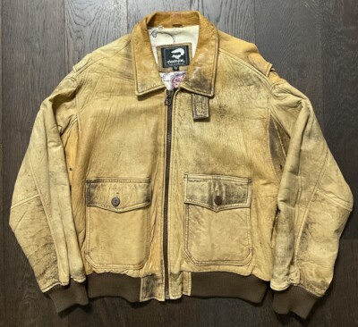 Vintage Tiger Fox Leather Flight Jacket 80s Distressed Sz L