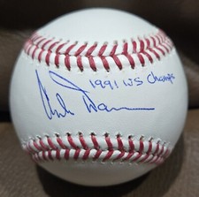 Chili Davis autographed baseball inscribed 1991 WS Champs ROMLB COA Min Twins