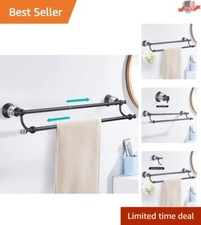 Crystal Adjustable Crystal Towel Holder Double - Matte Black - Wall Mounted