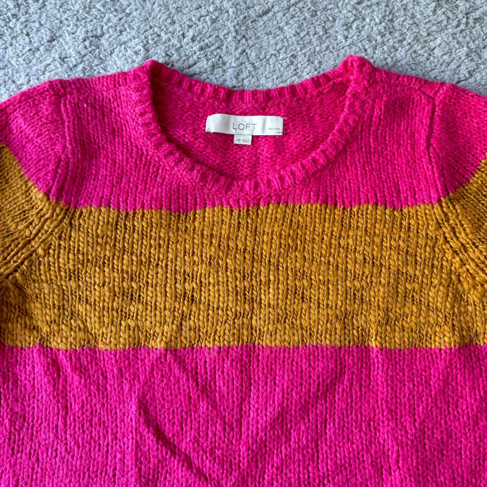 NEW Ann Taylor Loft Sweater Womens Petite Medium Pink Yellow Striped Alpaca Wool