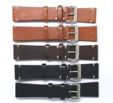 21mm Black or Brown Genuine Leather Classic Watch Band Handmade Stainless Buckle