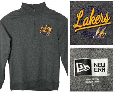 LOS ANGELES LAKERS NBA NEW ERA 1/4 ZIP Men s Heather Gray Sweatshirt sz L NWOT