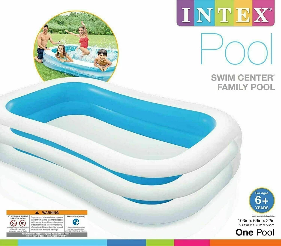 Intex Swim Center Family Inflatable Pool 103"x69"x22" Ages 6+ Blue White - Image 2 of 2