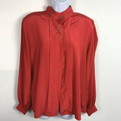 New Editions Top sz 12 Red High Neck Secretary Glam Quiet Luxury VINTAGE AZ9