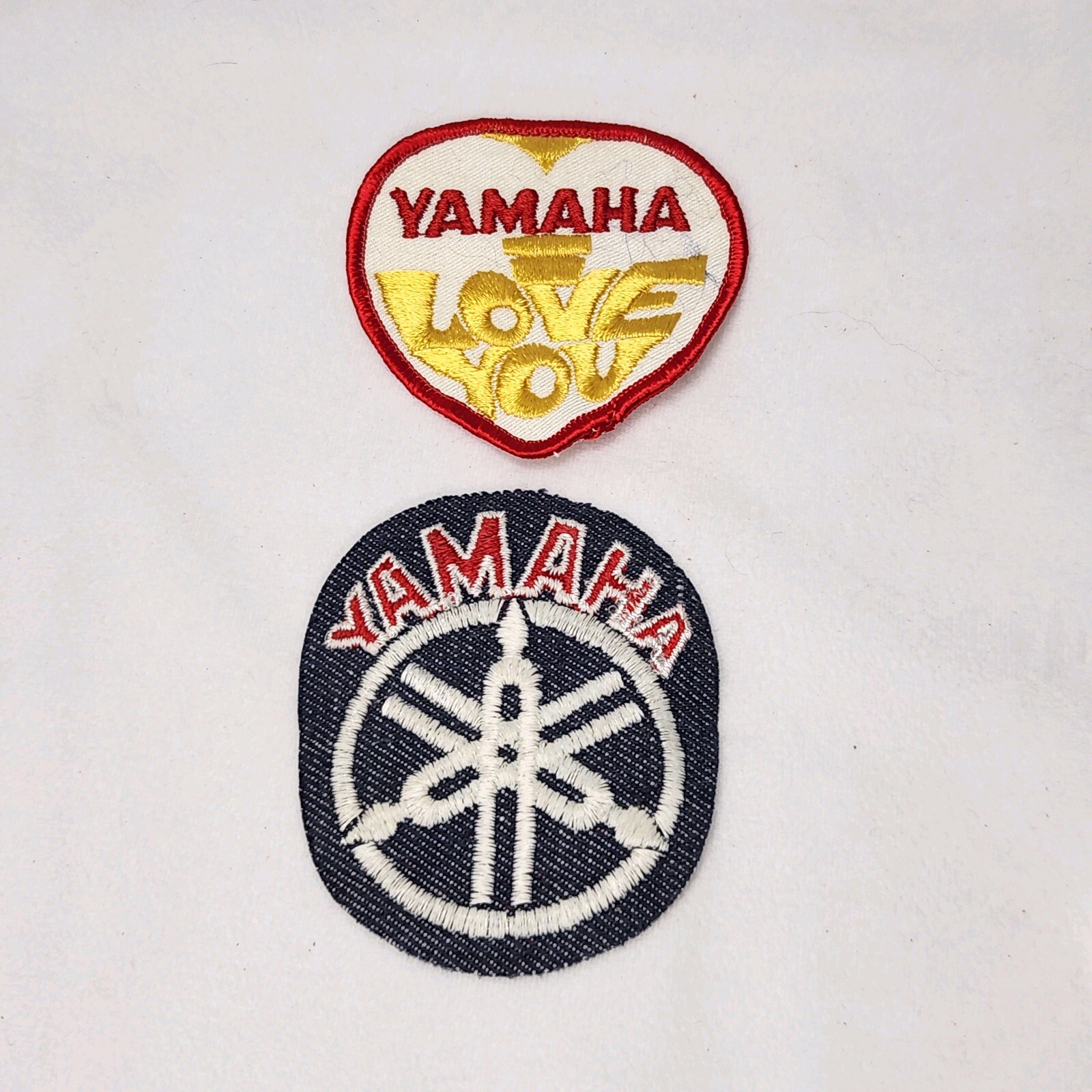 Yamaha Sew on Patches Set of Two Yamaha I Love You and Yamaha Symbol Vintage NOS
