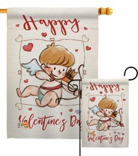Happy Valentine's Day Cupid Garden Flag Valentines Spring Gift Yard House Banner