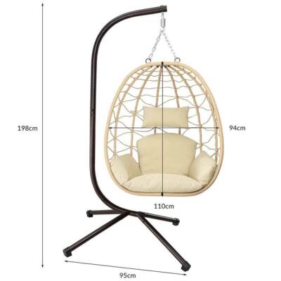 Poltrona Sospesa Outsunny In Corda | Stile Shabby Chic Con Cuscini | Per Interni Ed Esterni Bianca 120x90 Cm - Foto 2