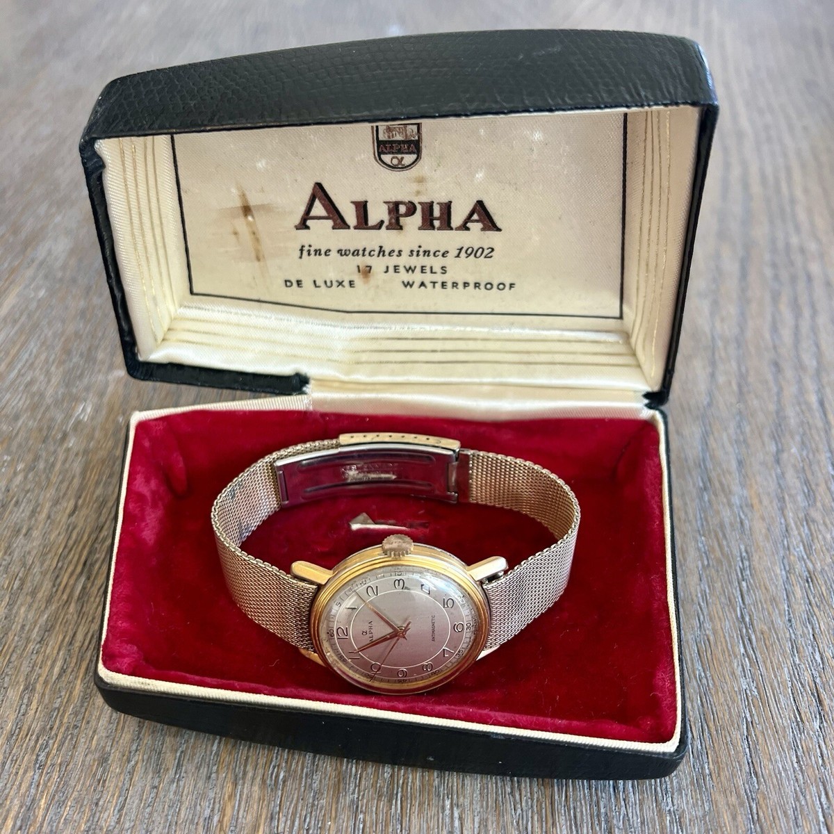 Vintage ALPHA Swiss Made Mechanical Watch 1950s Original Box Runs