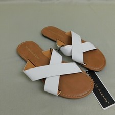 Charles Albert Criss-Cross Wide Strap Flat Slide Sandals White, 7/8 Medium #2840