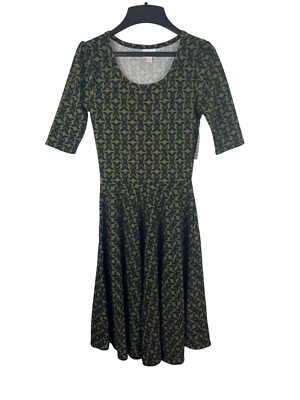 lularoe nicole dress fit Lularoe Nicole Black Green Geometric Short Sleeve Fit & Flare XS NWT