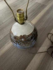 Vintage Leviton Lamp Stoneware California Ceramic Pottery Brown Blue Round