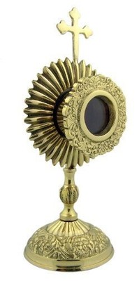 Personal Reliquary Relic Case Brass Sacred Vessel Container, Budded Cross, 6.2''H