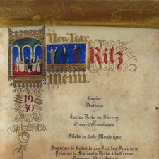 Menükarte Schriftrolle Pergament Ritz Paris Neujahr historisch 1930 Original