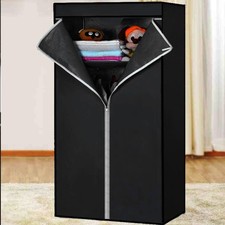 Single Fabric Canvas Wardrobe with Hanging Rail Shelving Clothe Storages Closets