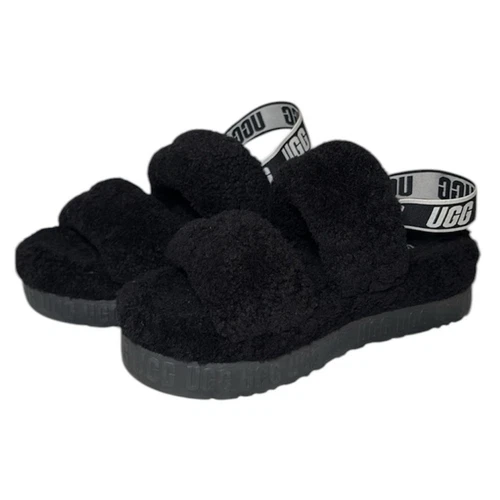 UGG Oh Fluffita sandali neri pelosi comodi plateau slide ciabatte donna 11