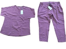 New Mandala 2XL Mauve Scrub Slim Petite Pant Set, V-neck Oversize Top T14-16