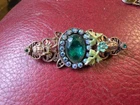 VTG  Enamel Prong Set AB Rhinestone Costume Jewelry Brooch Gorgon Medusa Faces