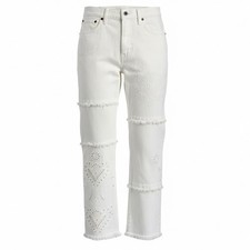 JOHNNY WAS white Sevilla Cropped Wide Leg High Rise embroidered jeans size 28