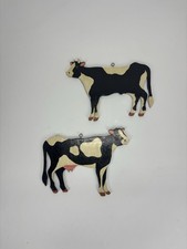 Vtg Wood Cow & Bull Wall Decor Rustic Farmhouse Country Hanging Sign Folk Art