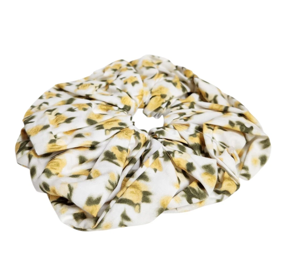 J.Crew Talla Grande Estampado Floral Scrunchie Blanco Amarillo BZ264 Mezcla de Algodón Nuevo con Etiquetas Foto 3 de 4