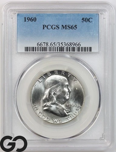 1960 Franklin Half Dollar PCGS MS 65 ** Blast White Blazer!