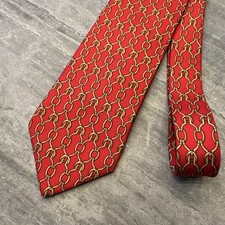 Brooks Brothers Makers 100 Silk Neck Tie Chain Link Print Red  Gold 3.5  X 56  