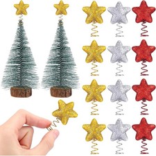 12 Pcs Mini Star Christmas Tree Toppers Glitter Gold Silver Red 1.6x1