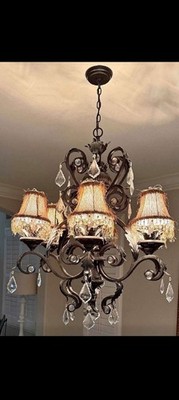 Wrought iron chandelier with fabric shades and crystal elements Midsummer Night