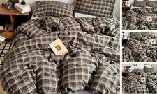 Brown Blue Full/Queen 1 Duvet Cover  2 Pillow Shams Brown Blue Buffalo Plaid