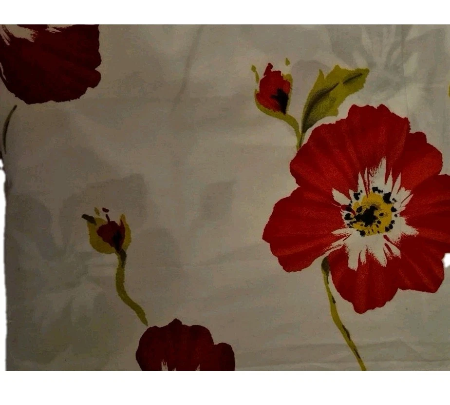 Hoja plana estampada Pottery Barn KING solo flores rojas amapolas florales EC  Foto 4 de 4