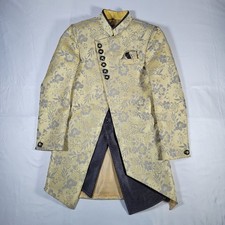 Jisaan Gold Floral Sherwani Jacket Mens XS Y8 Indo Western Wedding Formal Coat