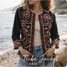 NWT RAGA The Tribe Jacket Boho Embroidered Open Front Anthropologie Style Small
