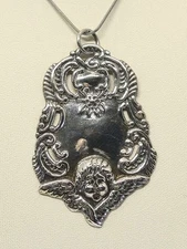 Vtg Sterling Silver Victorian / Art Nouveau Revival Cherub Shield Pendant 2 3/8"