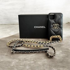 Chanel Black Quilted Leather iPhone X Pro Case with Gold Chain FULL INCLUSION
